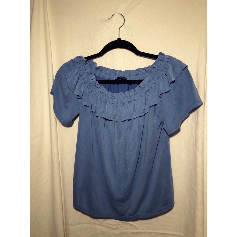 Blue SOFT off the shoulder top with sleeves